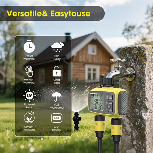 Intelligent Watering Controller Dual-Zone Water Timer Control System Automatic Outdoor Flower Watering Valve Device