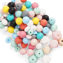 100 PièCes 15Mm Perles en Silicone Forme Ronde Perles Polygonales en Silicone Kit D'Accessoires en Silicone Pour Porte-CléS DIY Fabrication Bracelet