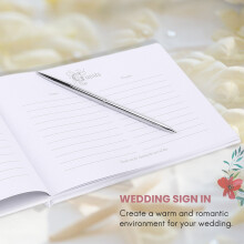 Wedding Guest Book With Pen Holder Sets Satin Bows Signature Book With Diamonds Love Shape For Party Decorations-Red+White