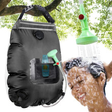 (Black) Solar Shower Bag | 5 Gal/20L Solar Heating Camping Shower Bag | Removable Hose | On-Off Switchable Shower Head