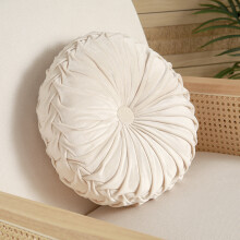 45cm Round Pleated Pumpkin Velvet Cushion Beige