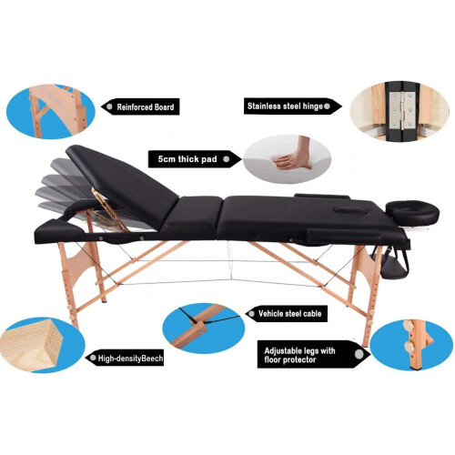 Portable Foldable Massage Table Black Wood Beauty Therapy Couch 1