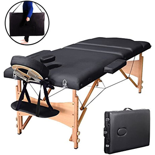 Portable Foldable Massage Table Black Wood Beauty Therapy Couch