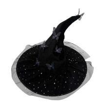 Large Ruched Witch Hat Novelty with Butterfly and Mesh for Photo Props