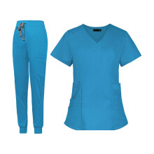 Women Nurse Work Clothing Nursing Uniform Top and Pants Scrub Kit V Ne