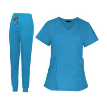 Women Nurse Work Clothing Nursing Uniform Top and Pants Scrub Kit V Ne