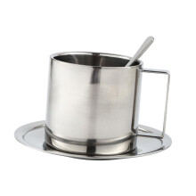 Stainless Steel Metal Cup Coffee Cup Spoon Plate Set for Office Campin