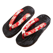 Japanese Clogs Slippers Geta Sandals Flip Flops for Men Women Red Roun