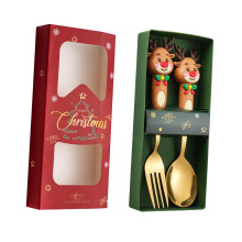 2Pcs Christmas Spoon and Fork Set Xmas Dessert Spoons for Iced Tea Ice