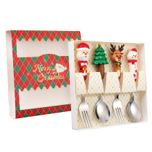 4 Pieces Christmas Fork Spoon Set Tea Party Cutlery for Salad Dessert