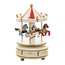 Wooden Merry-GO-Round Carousel Music Box Wind Up Music Box Red