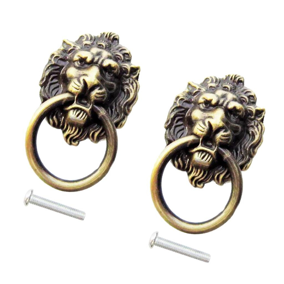 2 Pieces Retro Lion Head Pull Handle Door Cabinet Drawer Knob Antique 6902696642837