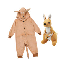 Children Adorable Kangaroo Hooded Jumpsuit with Kangaroo Doll for Part