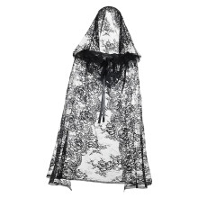 Black Tulle Hooded Lace Witch Cape for Celebrations & Cosplay Events E