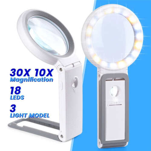 30X40X Foldable Handheld Magnifying Lenses 18LED Illuminated Lighted Magnifier for Seniors Reading,Close Work,Coins 2