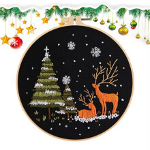 Christmas Needlework Kits Snow Scene Embroidery Beginner Kit Holiday Decorations for Kitchen Living Room Desktop Window B