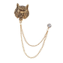 Retro Lion Brooch Jewelry Chain Tassel Brooch for Tuxedo Women Men Aur