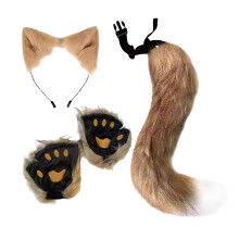 Cat Fox Ears and Tail Set Plush Ear Headband for Party Role Play Fancy