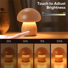 Wooden Mushroom Lamp, Portable Cordless Rechargeable Battery Operated Lamp,Stepless Dimming, Night Light for Gifts