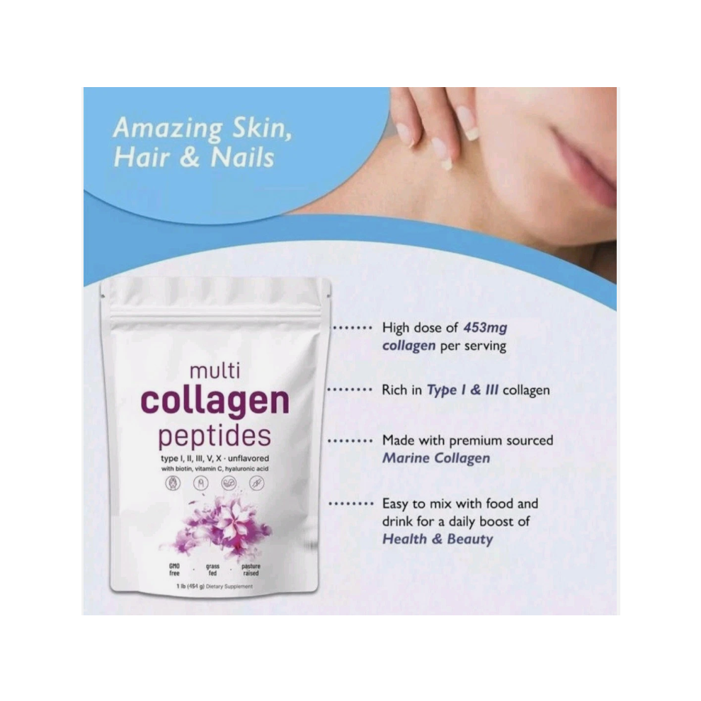 Broellie Gifts Multi Collagen Peptide Powder For Skin Tightening, Anti-Wrinkle, Firmness