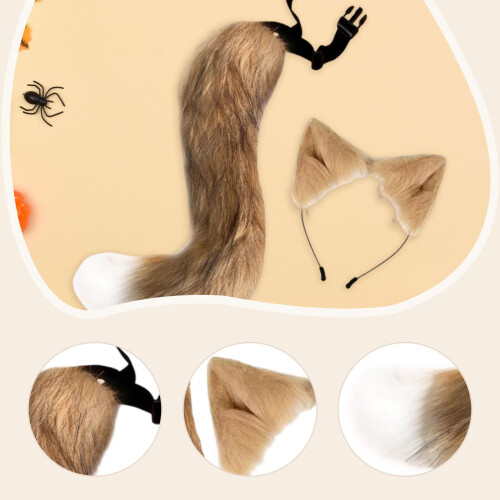 Cat Fox Ears and Tail Set Cosplay Costume Set for Party Performance Dr 2