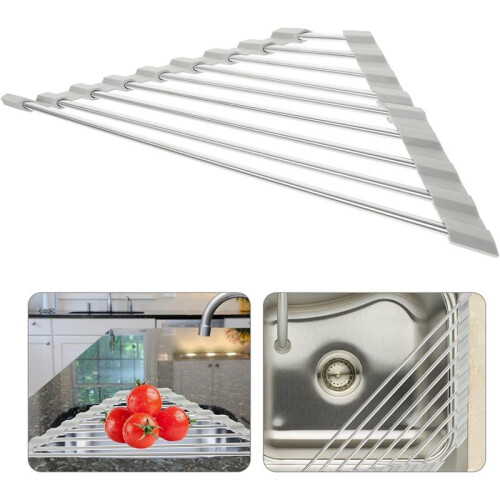 Stainless Steel Kitchen Sink Rack Foldable Triangular Draining Basket Storage Holder for Vegetable and Dish Drainage 2