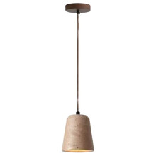Yellow Travertine Stone LED Pendant Lamp Living Dining Room Table Inside Retro Wood Hanging Lights Fixture