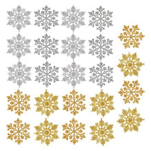 24pcs Snowflake Ornaments for Christmas Tree, Glitter White Gold Snow Flakes for Holiday Decor