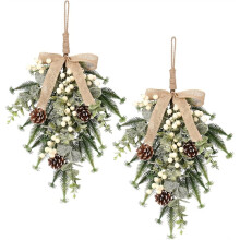 2PCS Christmas Flowers Decorations, 19Inch Artificial Berry Front Door/Fireplace for Home Holiday Wall Party Xmas Decor