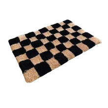 Alfombra Cuadrada Gruesa Moderna y Sencilla con Diseño de Tablero de Ajedrez para el Hogar, para Puerta de Baño, Absorbente, Antisuciedad y