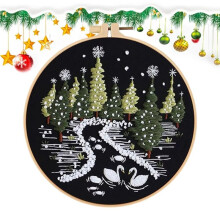 Christmas Needlework Kits Snow Scene Embroidery Beginner Kit Holiday Decorations for Kitchen Living Room Desktop Window C