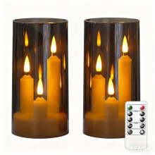 3-in-1-Flammenlose Spitzkerzen mit 10-Tasten-Fernbedienung und Timer, 7,6 X 15,2 cm, Graue Säulenkerze mit Warmem, Flackerndem Licht