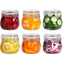Frascos de Vidrio Herméticos con Tapas, 17 Oz, Pequeños Recipientes para Almacenar Alimentos, Juego de 6 - Cierre Hermético para Conservas y