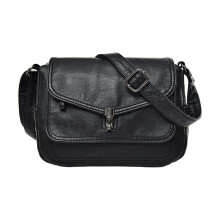 Soft PU Shoulder Bag Casual Crossbody Bags with Mezzanine Purse Black