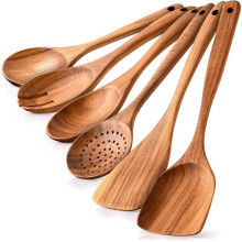 6 Pcs Wooden Cooking Spoons - Real Tree Heat-Resistant,with Comfort Grip - Easy to Clean,Perfect for Non-Stick Cookware