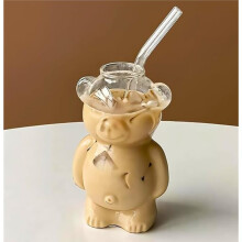 Bear Straw Cup, Teddy Bear Glass Cup with Straw 12oz, Cute Mugs, Coffee Beer Wine Cocktail Drinks Glassware