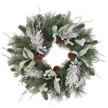 Winter ChristmasWreath Realistic Holiday Ornament Artificial Door Christmas PineWreath for Outdoor Window Mantel