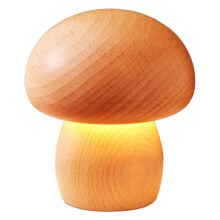 Lampe Champignon en Bois, Lampe Portable Sans Fil Rechargeable à Piles, Variateur D'Intensité, Veilleuse pour Cadeaux