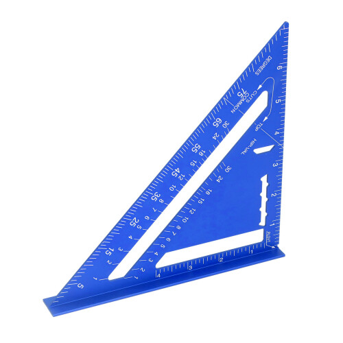 7in Aluminum Carpenter Square Rafter Measuring Tool Blue, 90 & 45 Triangular Ruler