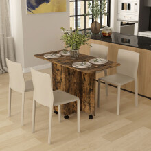 HOMCOM Folding Dining Table for 4-6 Drop Leaf Table on Wheels Rustic Brown