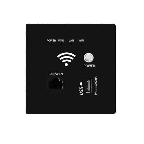 300Mbps 2.4Ghz WIFI Router Wireless WiFi Socket RJ45 AP Relay Smart USB Socket Panel Embedded Wall W-black