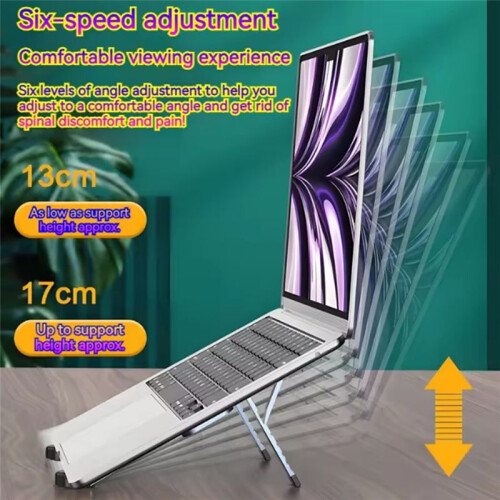 Metal  Foldable Laptop Stand Adjustable Angle Portable Notebook Holder for 10-17 Inch Laptops Ideal Silver