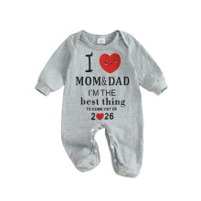(6-12 Months, Gray) Macacão infantil recém-nascido com estampa de letras, corações e números, manga comprida, gola redonda e pezinhos.