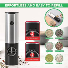 Ensemble Moulin à Sel et Poivre Électrique Rechargeable, à Grain Réglable, Chargement USB