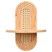 Chinesisches Wandregal im Holzstil, Hintergrund für Schlafzimmer und Wohnzimmer, Handgefertigtes Wandregal Aus Rattan für Blumenaufbewahrung A