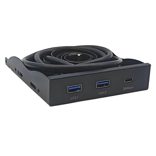 Painel frontal para compartimento de disquete de 3,5 polegadas para desktop com 2 portas USB 3.0 Tipo A e conector Tipo C de 20 Gbps para PC.