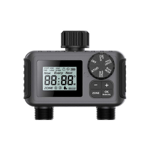 2-Way Programmable Watering Timer for Greenhouse, Lawn Automatic Hose Tap Irrigation System with Dri-A