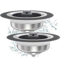 2 Pack Upgraded 3 in 1 for Kitchen Sink Drain Strainer Stopper Combo, Stainless Steel Basket Filter