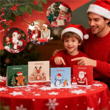 Frohe Weihnachten 4-Teiliges Set mit Weihnachtsmann- und Schneemannmotiven - 3D-Karten, Festliche Dekoration, Papierkunst für Kinder, Erwachsene,