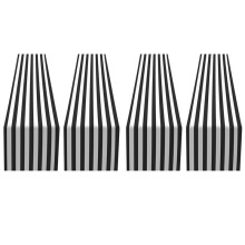 Gestreifter Tisch Läufer Polyester Tisch Deko Tisch Decke für Drinnen Draußen Veranstaltungen Familien Essen (Schwarz und Weiß, 4 Packungen)